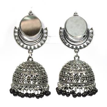 Silver Oxidized Afghani Tribal Mirror Dangle Light Weight Jhumki Earrings For Women And Girls 1