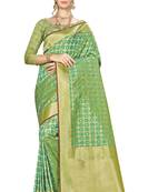 Light Green Woven Silk Saree With Blouse