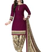 Magenta Abstract Print Crepe Salwar With Dupatta Unstitched