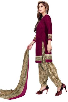 Magenta Abstract Print Crepe Salwar With Dupatta Unstitched 2