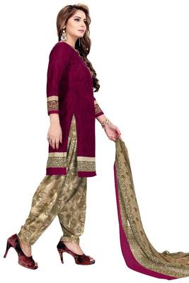 Magenta Abstract Print Crepe Salwar With Dupatta Unstitched 3