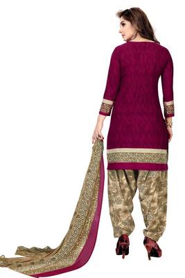 Magenta Abstract Print Crepe Salwar With Dupatta Unstitched 4