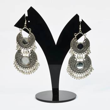 Silver Oxidized Afghani Tribal Mirror Dangle Light Weight Earrings For Women And Girls 1