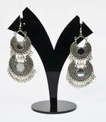 Silver Oxidized Afghani Tribal Mirror Dangle Light Weight Earrings For Women And Girls