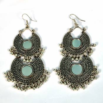 Silver Oxidized Afghani Tribal Mirror Dangle Light Weight Earrings For Women And Girls 2