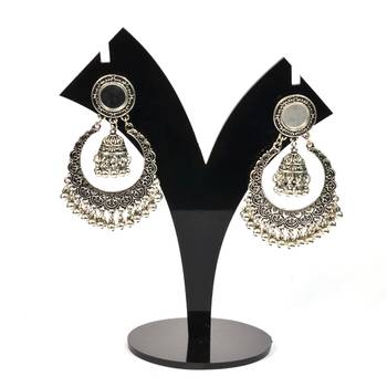 Silver Oxidized Afghani Tribal Mirror Dangle Light Weight Earrings For Women And Girls 1