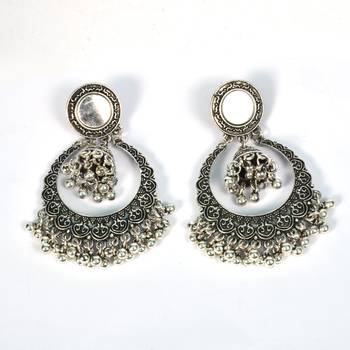Silver Oxidized Afghani Tribal Mirror Dangle Light Weight Earrings For Women And Girls 2