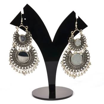 Silver Oxidized Afghani Tribal Mirror Dangle Light Weight Earrings For Women And Girls 1