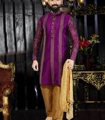 Purple embroidered art dupion silk kurta-pajama