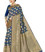 Navy blue woven silk saree with blouse