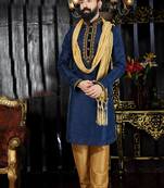 Blue embroidered art dupion silk kurta-pajama