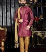 Maroon embroidered jaquard kurta-pajama