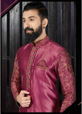 Maroon embroidered jaquard kurta-pajama 2