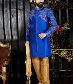 Blue embroidered art dupion silk kurta-pajama