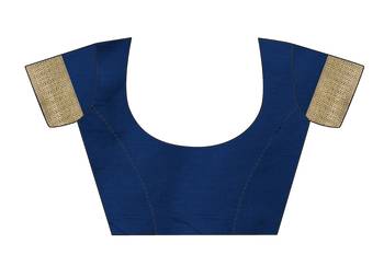 Navy blue woven silk saree with blouse 3