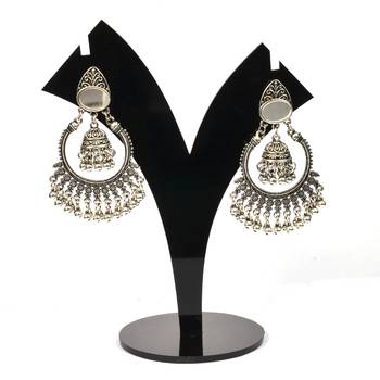 Silver Oxidized Afghani Tribal Mirror Dangle Light Weight Earrings For Women And Girls 1