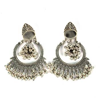 Silver Oxidized Afghani Tribal Mirror Dangle Light Weight Earrings For Women And Girls 2
