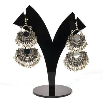 Silver Oxidized Afghani Tribal Mirror Dangle Light Weight Earrings For Women And Girls 1