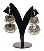 Silver Oxidized Afghani Tribal Mirror Dangle Light Weight Earrings For Women And Girls