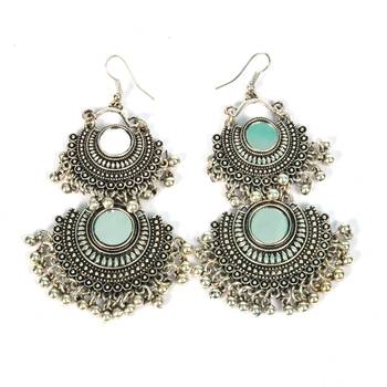 Silver Oxidized Afghani Tribal Mirror Dangle Light Weight Earrings For Women And Girls 2
