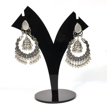 Silver Oxidized Afghani Tribal Mirror Dangle Light Weight Earrings For Women And Girls 1