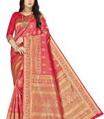 Red woven silk saree with blouse