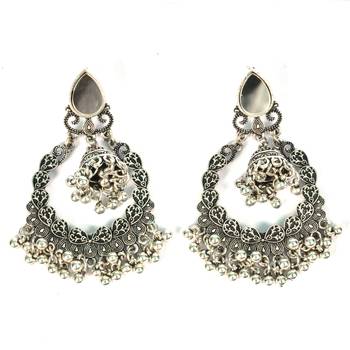 Silver Oxidized Afghani Tribal Mirror Dangle Light Weight Earrings For Women And Girls 2