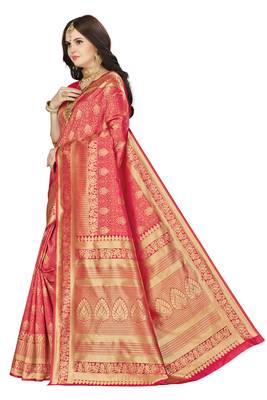 Red woven silk saree with blouse 2