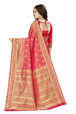 Red woven silk saree with blouse 3