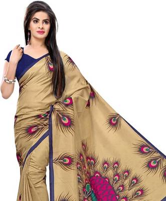 Classic Enterprise Peacock Feather Print Malgudi Golden Mysore Silk Saree 4