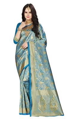 Sky blue woven silk saree with blouse 1