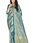 Sky blue woven silk saree with blouse