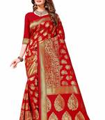 Red woven silk saree with blouse