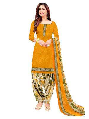 Yellow Printed Crepe Salwar Unstitched 1