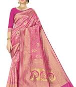 Pink woven silk saree with blouse