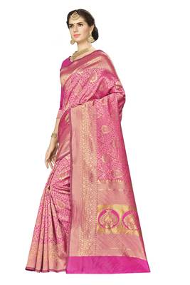 Pink woven silk saree with blouse 2