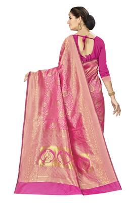 Pink woven silk saree with blouse 3