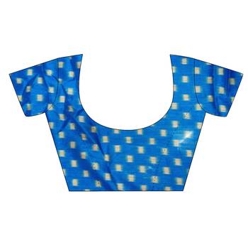 Blue Printed Linen Saree With Blouse 2