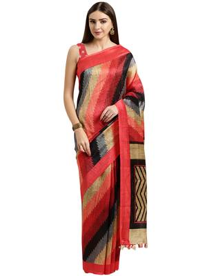 Peach Printed Linen Saree With Blouse 1