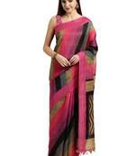 Pink printed linen saree with blouse