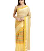 Light Yellow Printed Blended Cotton Saree With Blouse