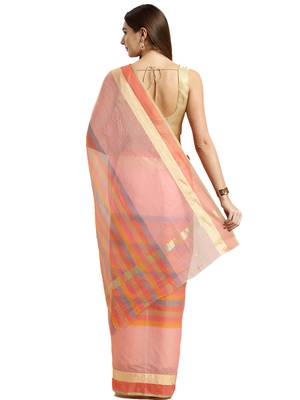 Light Pink Printed Blended Cotton Saree With Blouse 3