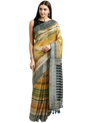 Beige Printed Silk Saree With Blouse 1