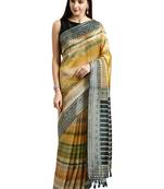 Beige Printed Silk Saree With Blouse