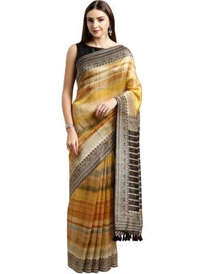 Beige Printed Silk Saree With Blouse 1