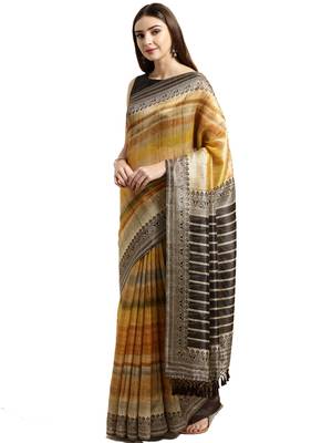 Beige Printed Silk Saree With Blouse 2