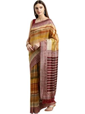 Beige Printed Silk Saree With Blouse 1