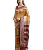 Beige Printed Silk Saree With Blouse