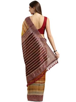 Beige Printed Silk Saree With Blouse 2
