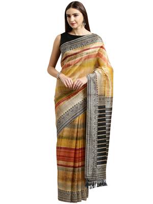 Beige Printed Silk Saree With Blouse 1